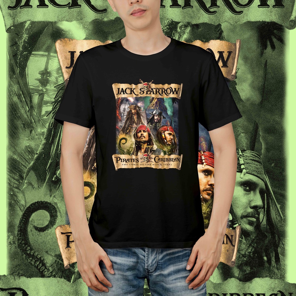 T-shirt Pirates of Caribbean Jack Sparrow Vintage Hitam Navy Putih Kaos distro Premium MATCHA_001