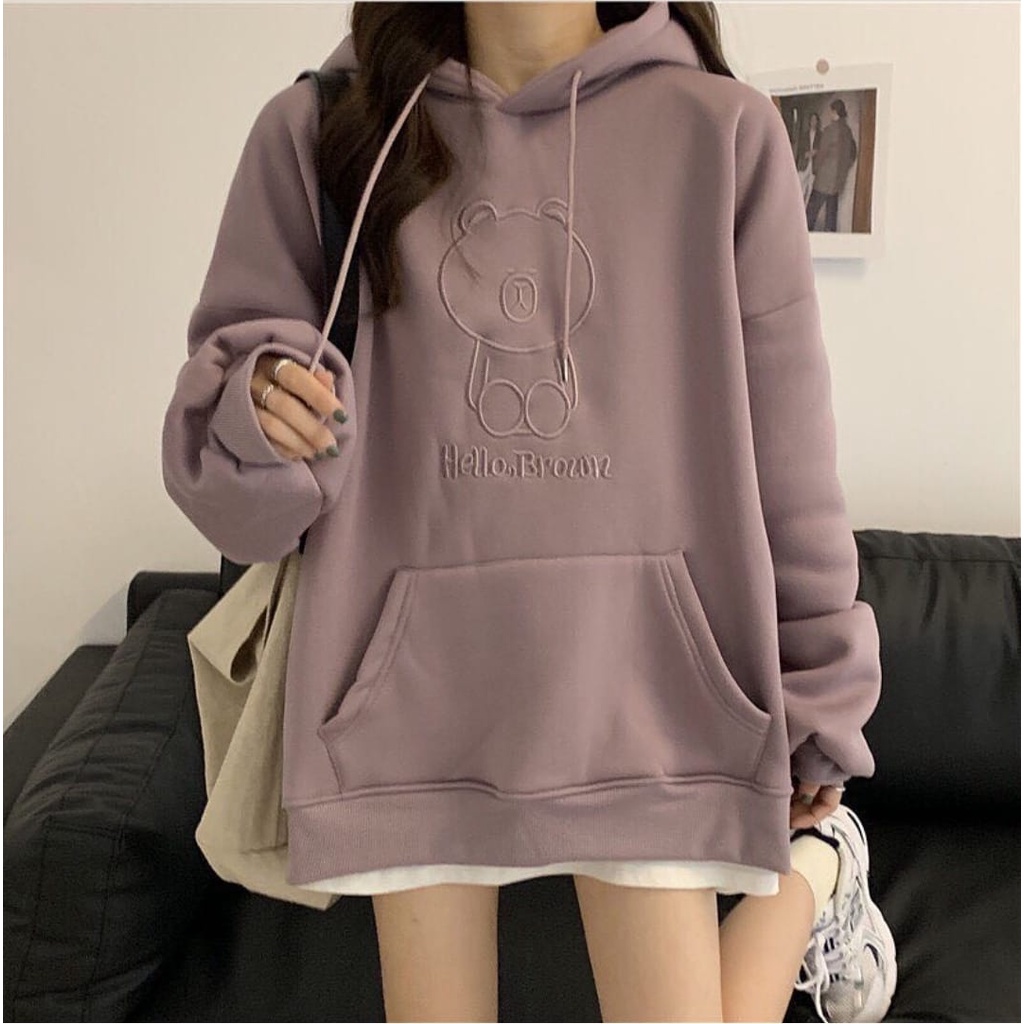 4539 Hello Browns Hoodie Oversize Wanita | Sweater Hoodie Wanita Korean Style