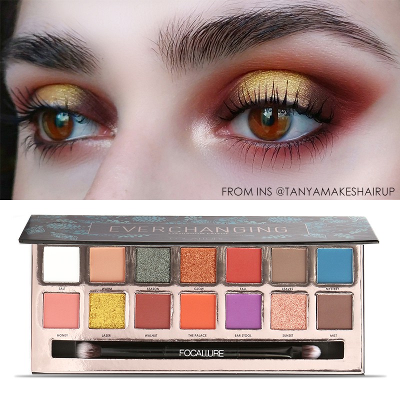 FOCALLURE Eyeshadow Palette With Brush- 14 Colors FA49 (100% Original, BPOM Certified)