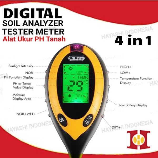 Alat Ukur Meter Tester Tanah Digital Soil Analyzer Moisture PH Light