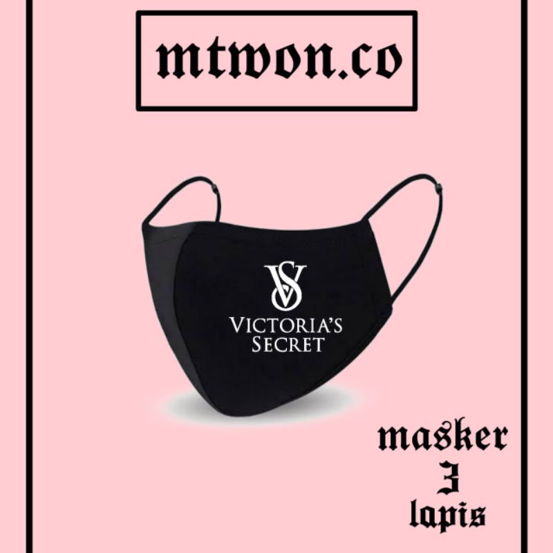 Masker VICTORIA'S SECRET / black 3ply Earloop headloop / pria wanita dewasa / masker hitam kain 3 la