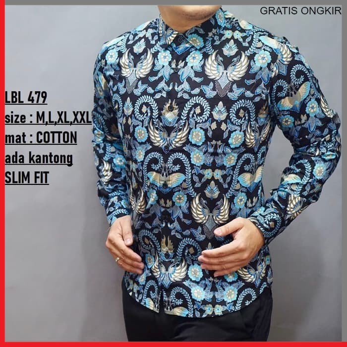 KEMEJA PRIA BATIK LENGAN PANJANG HEM BAHAN KATUN HALUS 40S LBL 479 BAJU MODERN MEWAH SLIMFIT SLIM FIT BY PENDEK JAKARTA PLATINUM