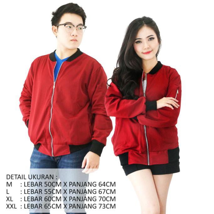 Sweater Polos Bomber Jacket Warna Maroon - Merah, Xl
