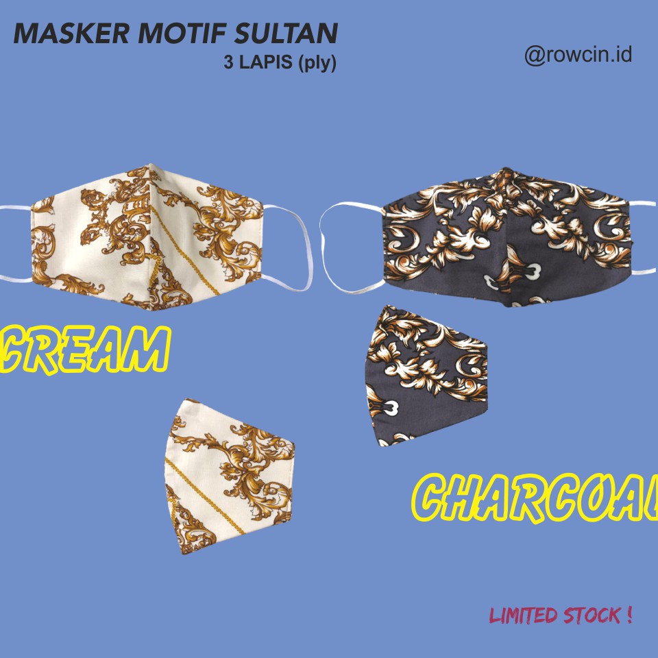 MASKER KAIN 3 LAPIS BATIK MOTIF SULTAN EARLOOP DAN HEADLOOP/HIJAB