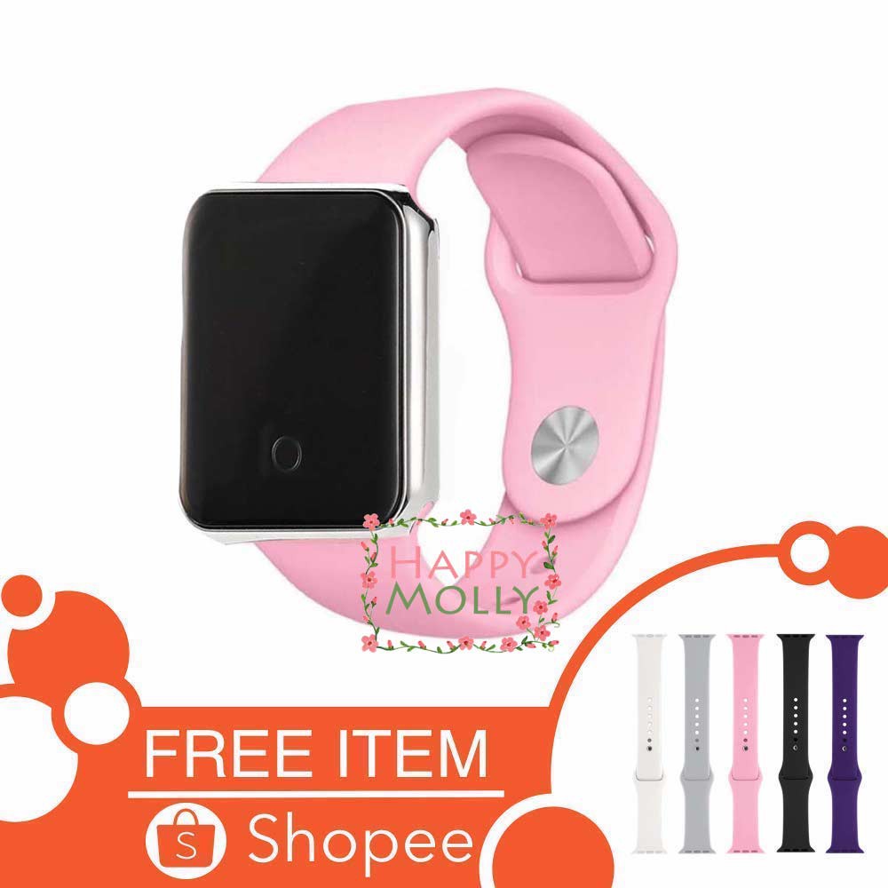 Touch Screen★LED Watch [ Baby Pink Silver ] Jam Tangan Digital Pria &amp; Wanita - Rubber - FREE STRAP