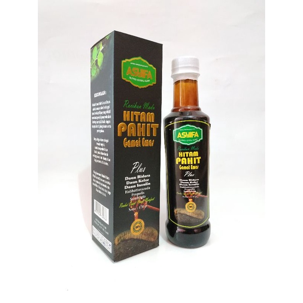 

Racikan Madu Hitam Pahit Gamat Emas Plus Daun Bidara 470gr ASYIFA