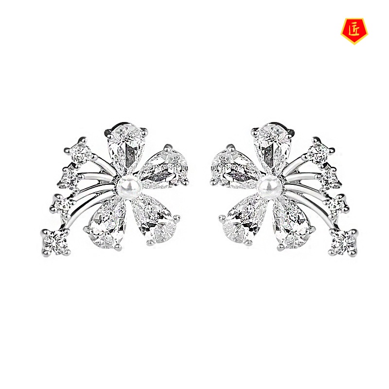 [Ready Stock]Simple Graceful Luxury Flower Ear Studs 925 Silver