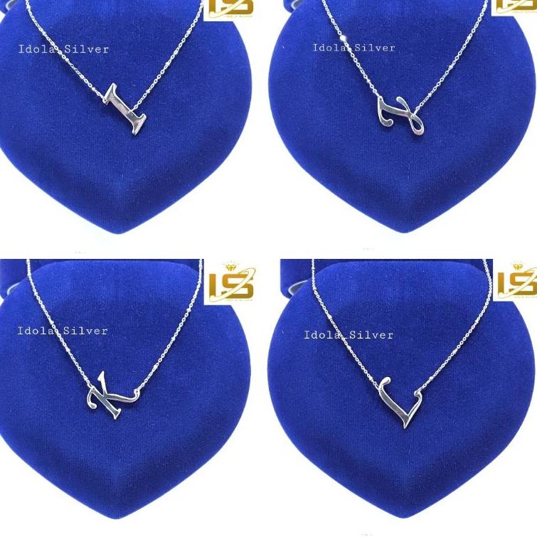 A21Y KALUNG PERAK WANITA  ASLI 925 LAPIS EMAS PUTIH RANTAI JEDAR LIONTIN HURUF ALFABET/KALUNG  ANGEL