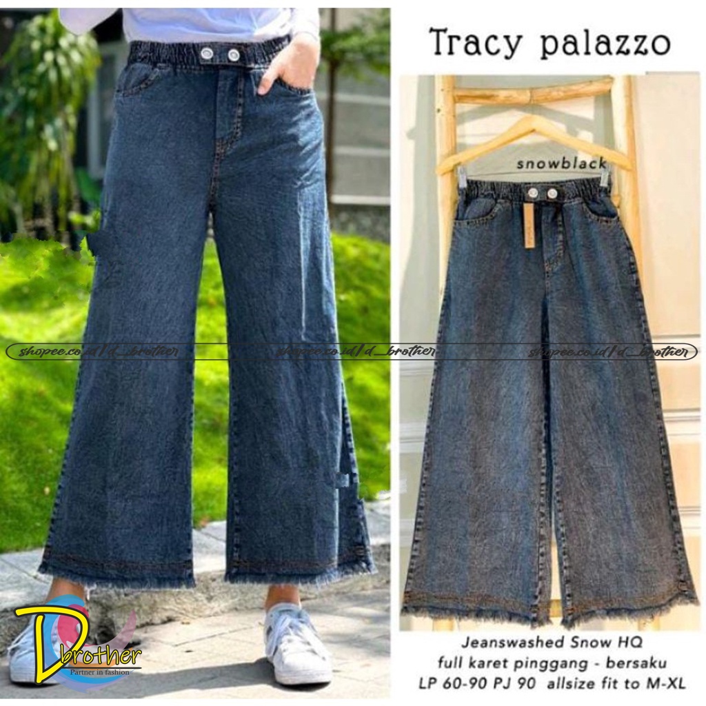 Celana Jeans Kulot TRACY PALAZZO | Kulot Jeans Double Button | Wide Leg Jeans