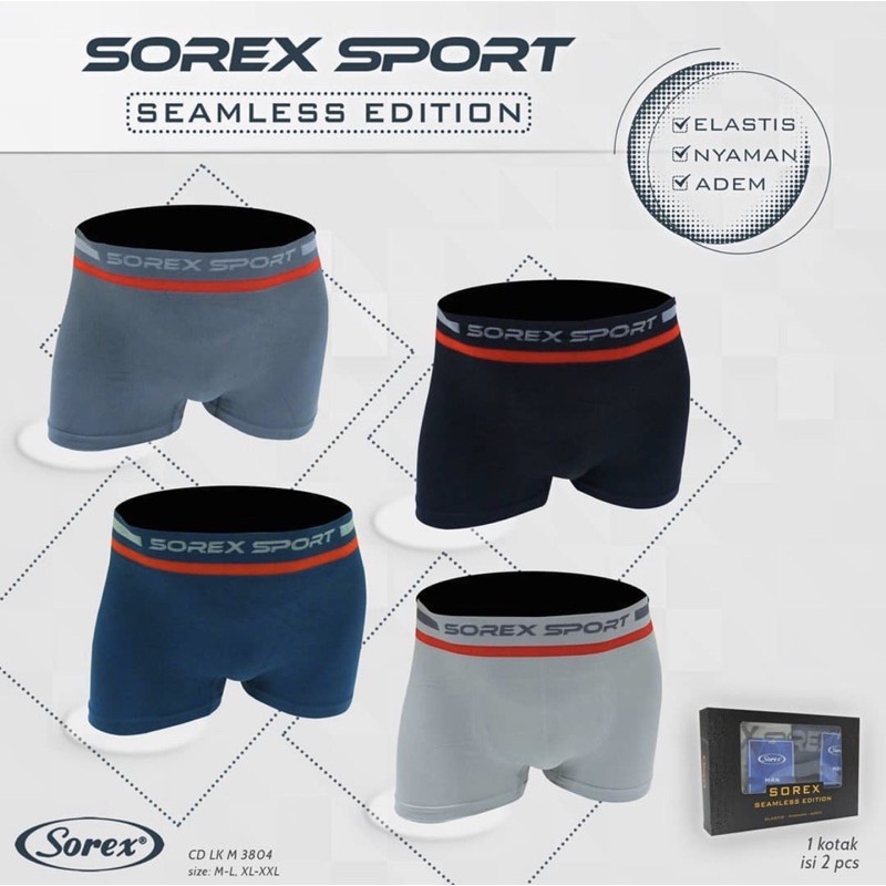 CD pria | Celana Dalam Boxer Pria SOREX 3804 Bahan Rajut/spandex Size M-L &amp; XL-XXL Isi 2pcs