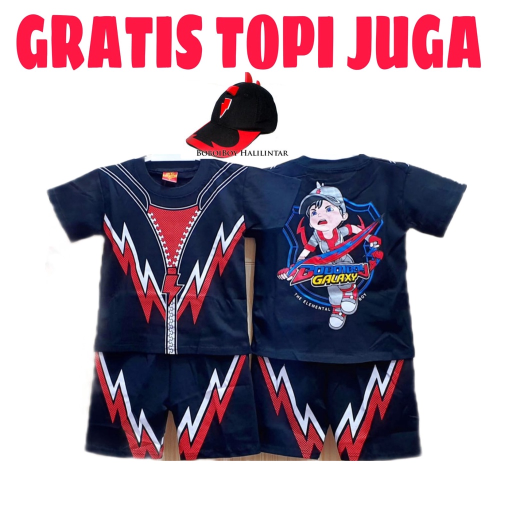 Baju Kostum Setelan Boboiboy Galaxy Anak Laki Laki Santai Umur 1 - 11 Tahun Free Topi KE11