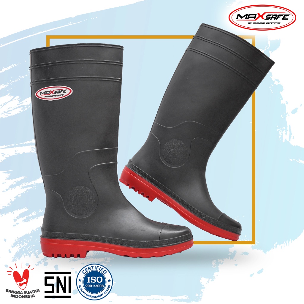 Toyobo Boots &amp; MaxSafe Boots Panjang Hitam Merah