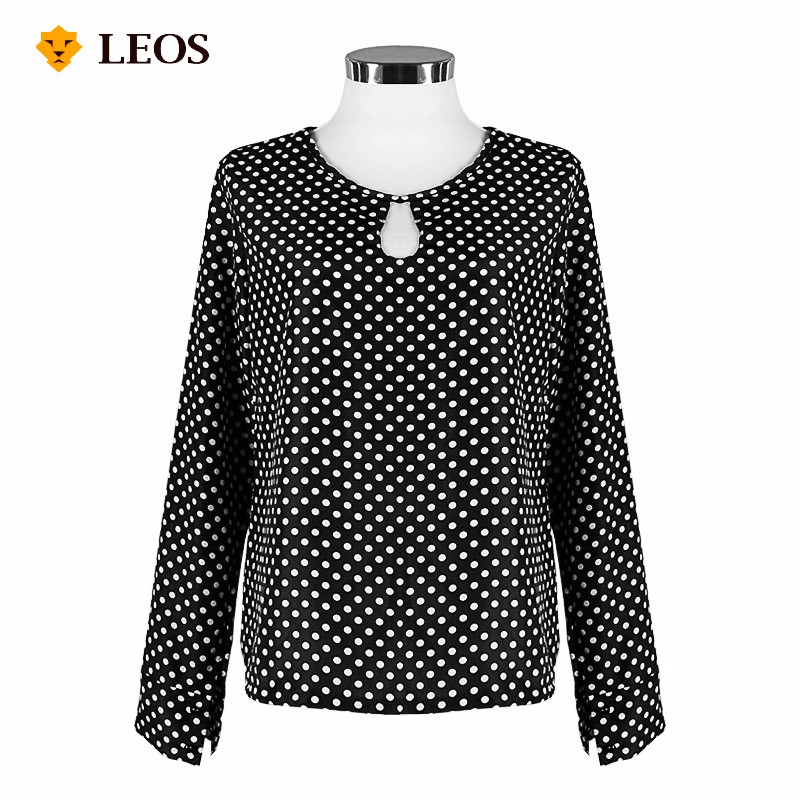 

Leos Original Blouse Sifon Hitam Polkadot Lengan Panjang Atasan Wanita Kasual / Formal