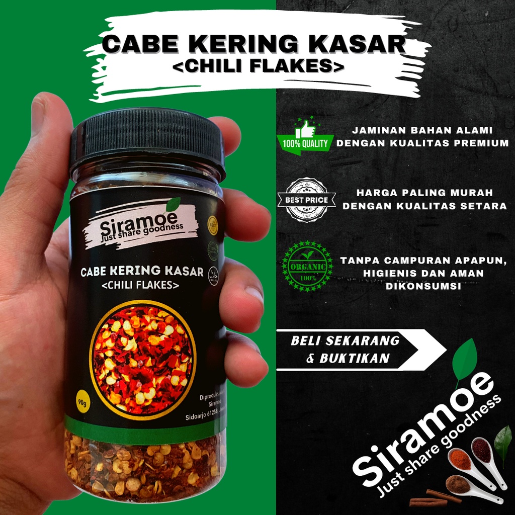 

Siramoe - Cabe Bubuk Flakes Flake Kering Kasar Viral 75 gr Untuk Chili Chilli Oil Halal Super Pedas Buat Dimsum Ramen Pasta Murni Tanpa Campuran Kualitas Premium Murah Bumbu Masak Dapur Instan Minyak Cabai Rawit Merah Rasa Rempah Nusantara