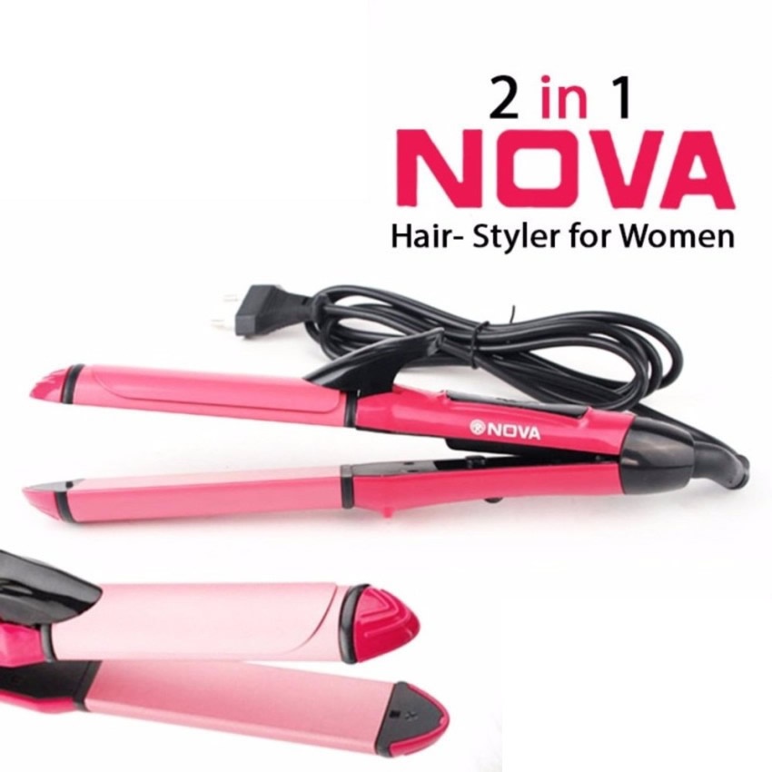 Catok Nova NHC 2009 Catokan 2 In 1 Pelurus dan Keriting Rambut Pink + Free Nova N 1290 Hair Dryer Pengering Rambut