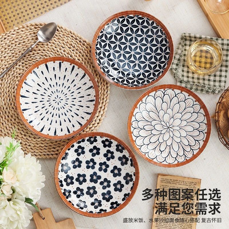 Piring Mangkok Motif Bunga Set 8 in 1 / Piring Mangkok Keramik Set / Piring Set Unik / Piring Lebara