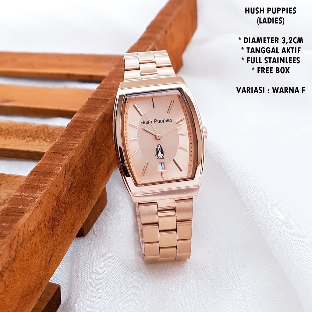 (BISA COD) JAM TANGAN WANITA HUSH PUPPIES RANTAI BODY OVAL TANGGAL AKTIF