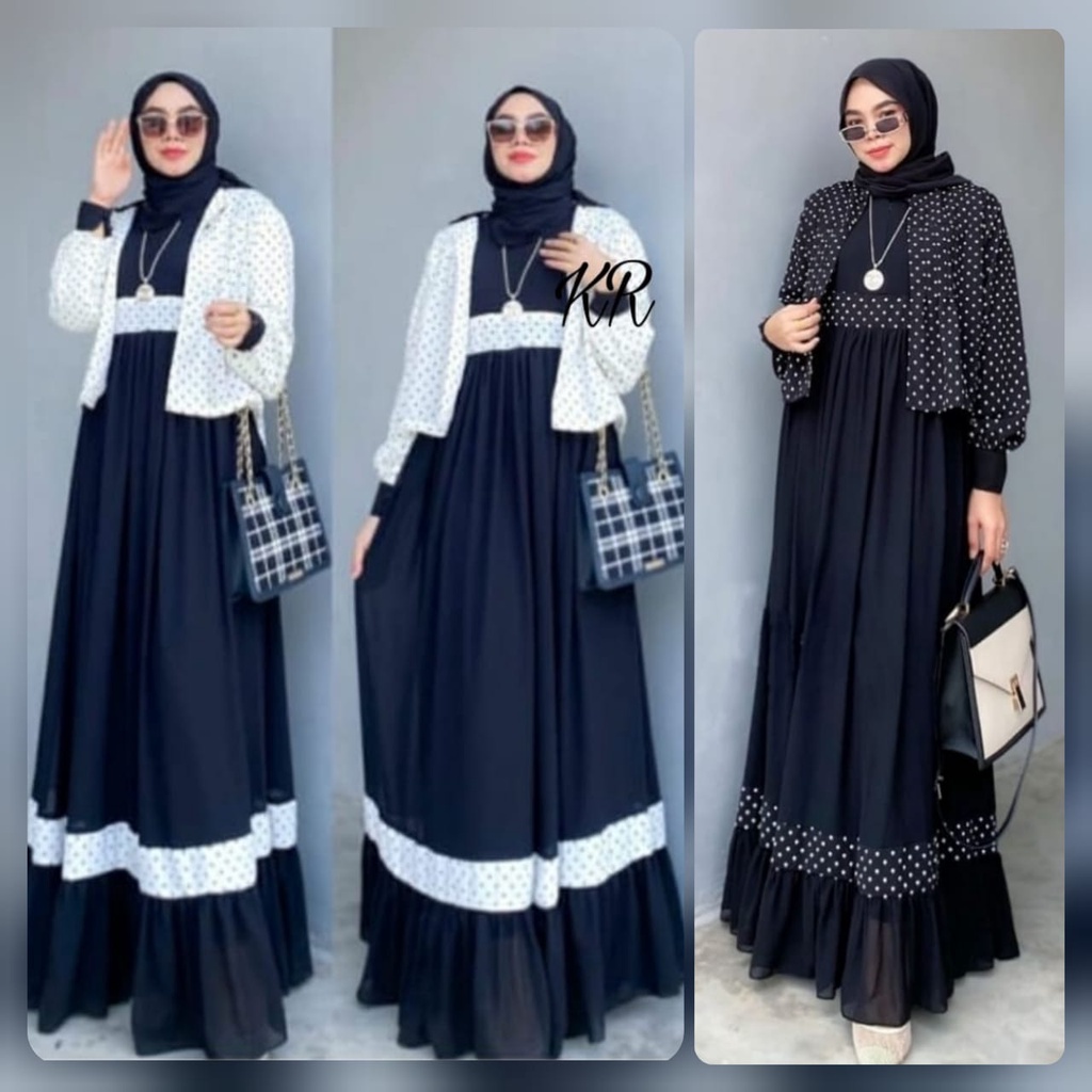 SET HAWWA FASHION PAKAIAN WANITA SETELAN 2IN1 INNER DRESS DAN OUTER KR ADA VIDEO PRODUK ASLI