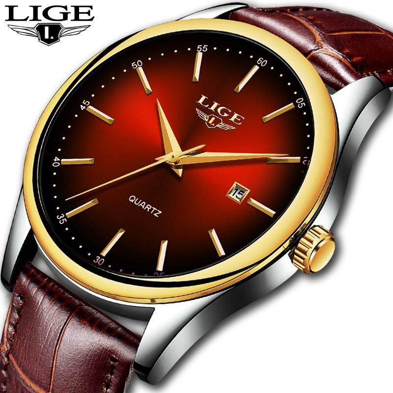 LIGE Jam Tangan Pria, Simpel Kasual Tahan Air Tanggal Otomatis Analog Kuarsa
