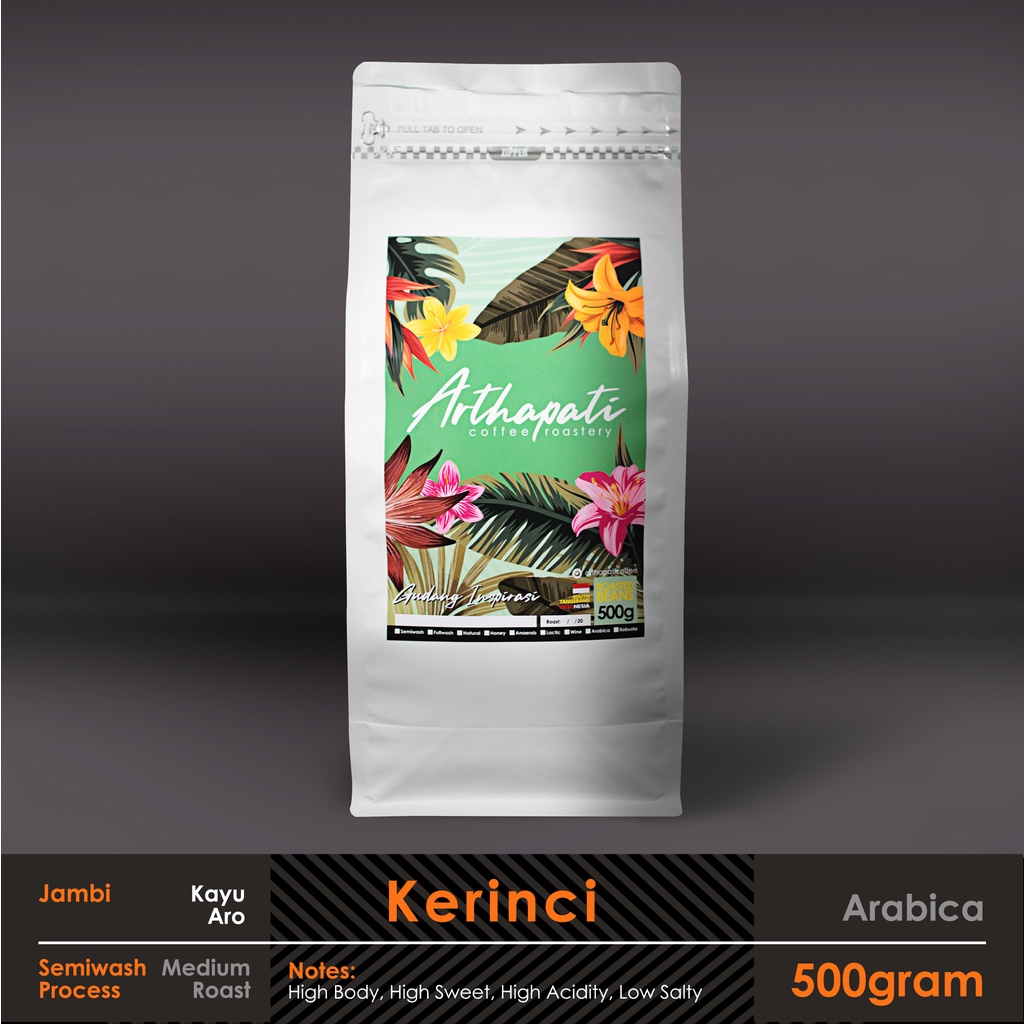 

Biji Kopi Kerinci Arabica Semi Washed Arthapati Roasted Beans Coffee 500 gram
