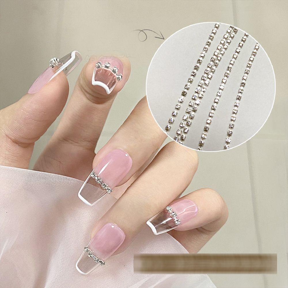 Mxbeauty Kuku Rantai Zirkon Kristal Mengkilap Dekorasi Kuku Emas Perak Manikur Aksesoris Hiasan Kuku Nail Rhinestone Chain