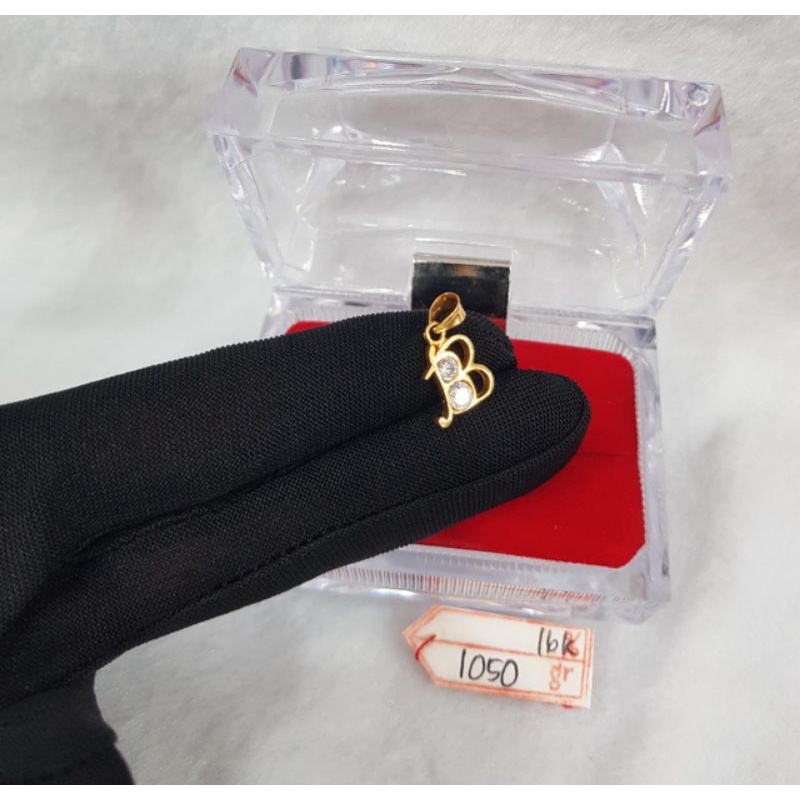 Lt1351E263E liontin abjad huruf B latin inisial nama permata putih emas kuning asli perhiasan gold b