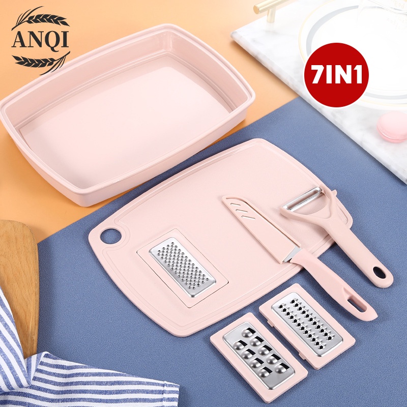 ANQI 1888 Pisau Set + Parutan Serbaguna Multifungsi Talenan Baskom Pengupas Pisau Buah VS-66