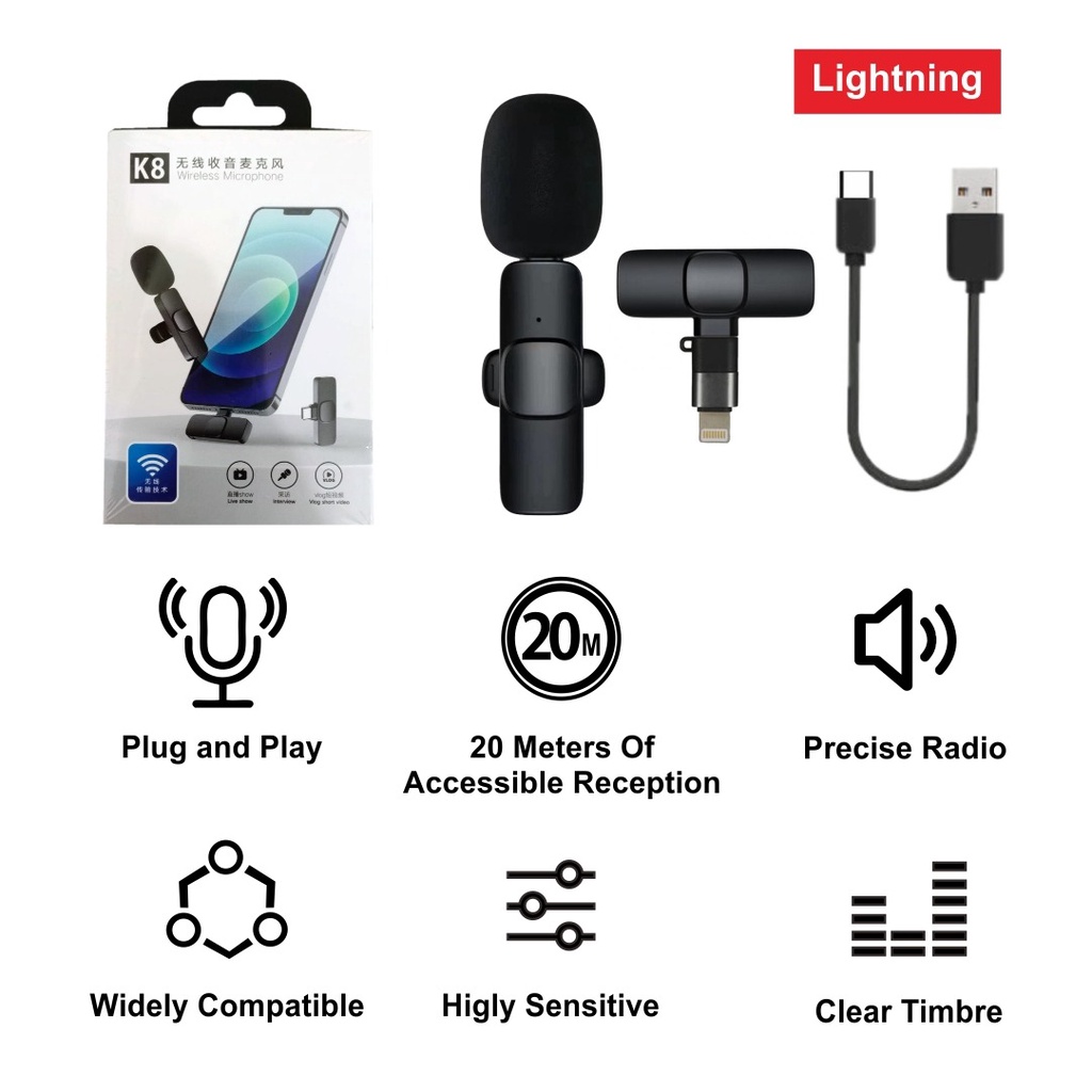 MICROPHONE WIRELESS K8 IP MIC BROADCAST LIGHTNING