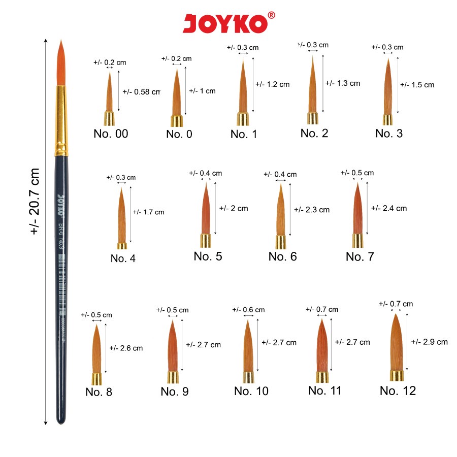 

KUAS RUNCING JOYKO BR-6 No.00 - No.12 | ROUND NYLON BRUSH | KUAS CAT AIR - MINYAK - ACRYLIC | 1 Pcs