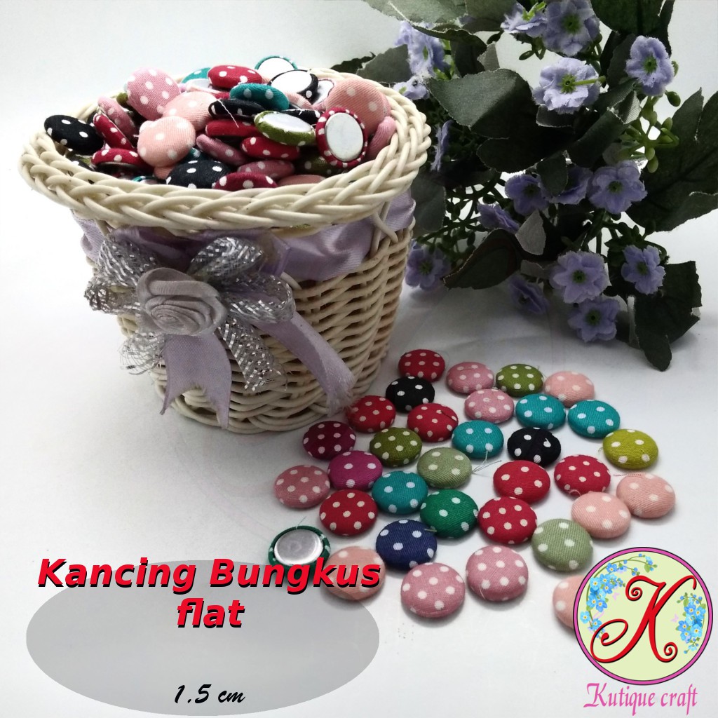 Kancing Bungkus Flat 1,5cm Polka per 100 pcs