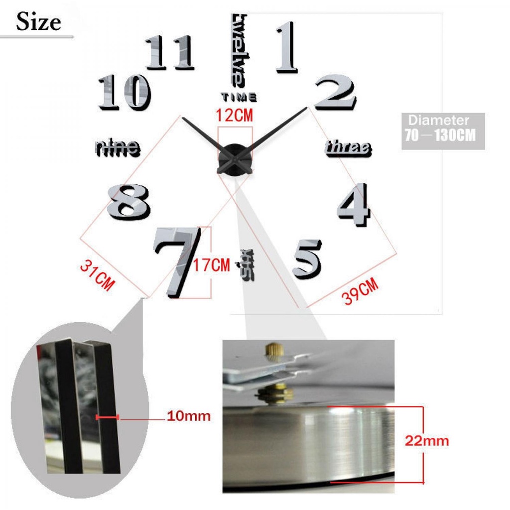 MLNSHP Taffware Jam Dinding Besar DIY Giant Clock Quartz 80-130cm - DIY-101