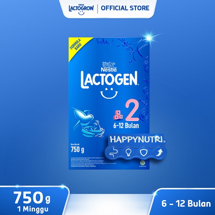 LACTOGEN 2 HAPPY NUTRI Susu Formula Lanjutan (6-12 bulan) 180 Gram, 350 Gram dan 750 Gram Surabaya