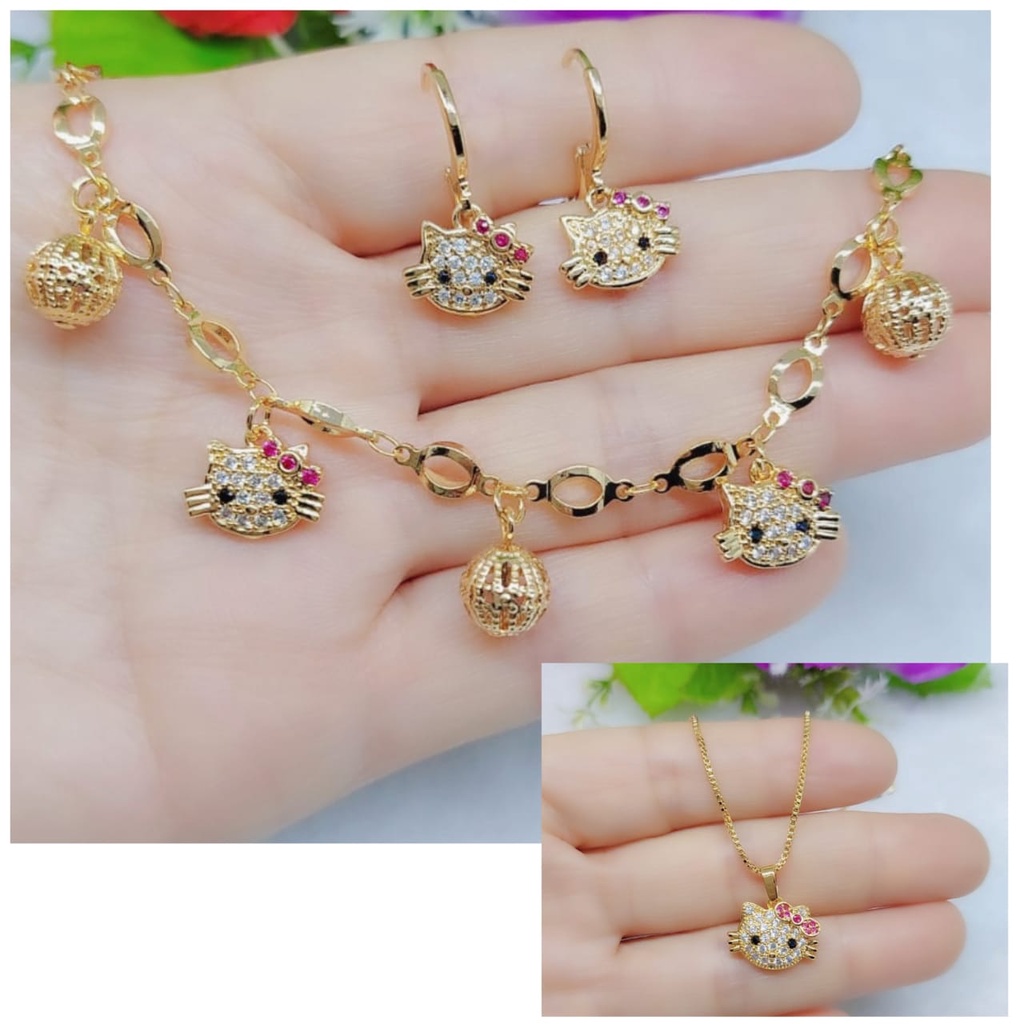 Set Gelang Kitty permata lapis emas fashion jewellery