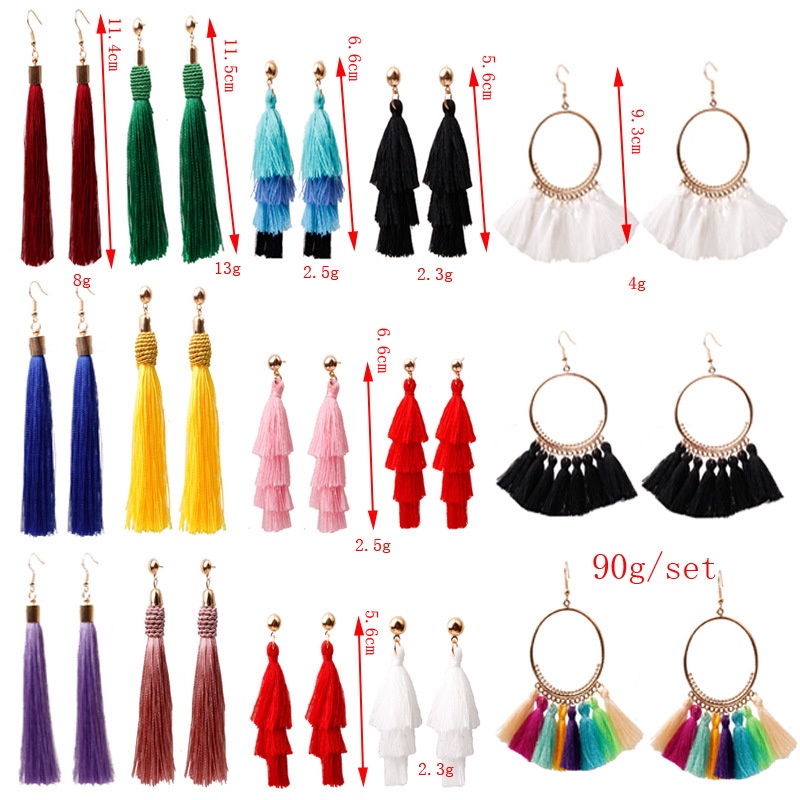 15 pasang kemasan anting anting-anting panjang rumbai multi layer bohemian anting-anting fashion Bar