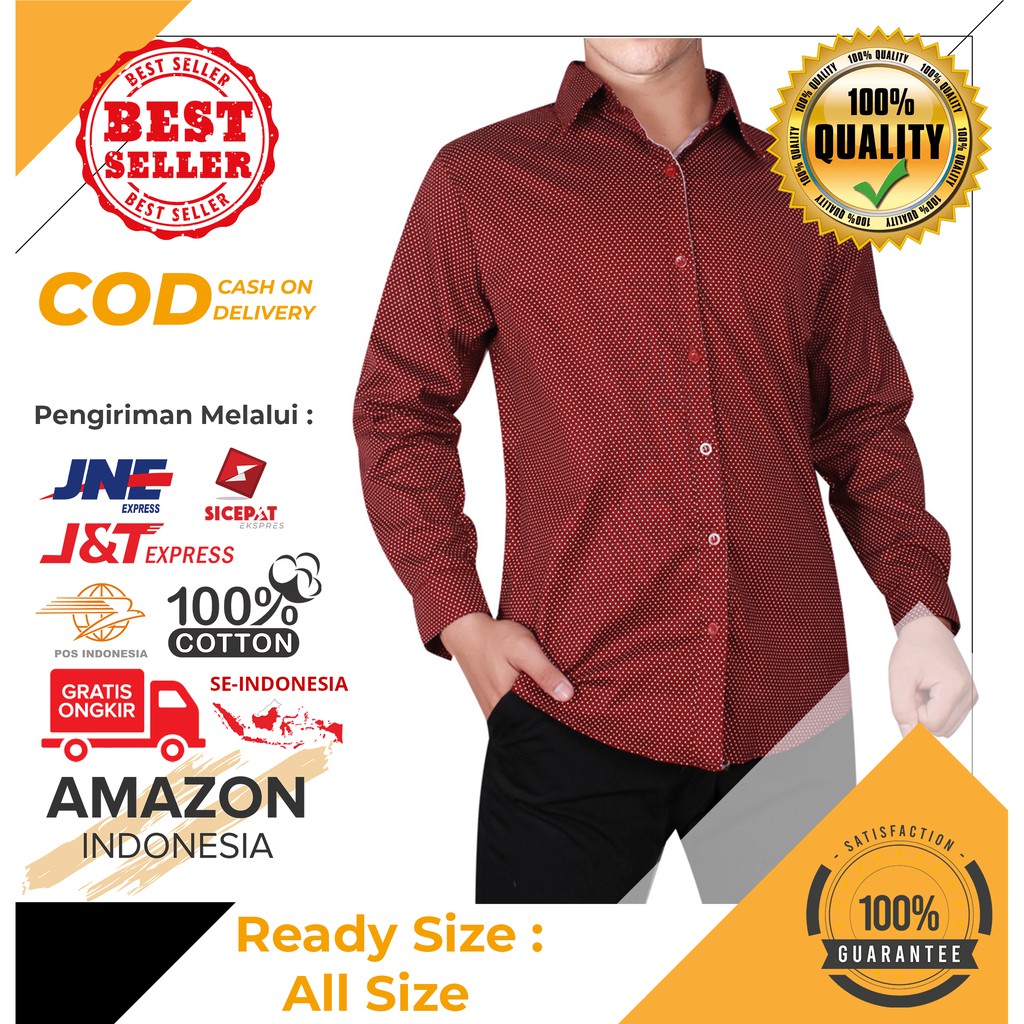 ATASAN PRIA KEMEJA POINT COWOK CASUAL WARNA MAROON BAHAN KATUN STRETCH MOTIF ASLI GOOD QUALITY MURAH