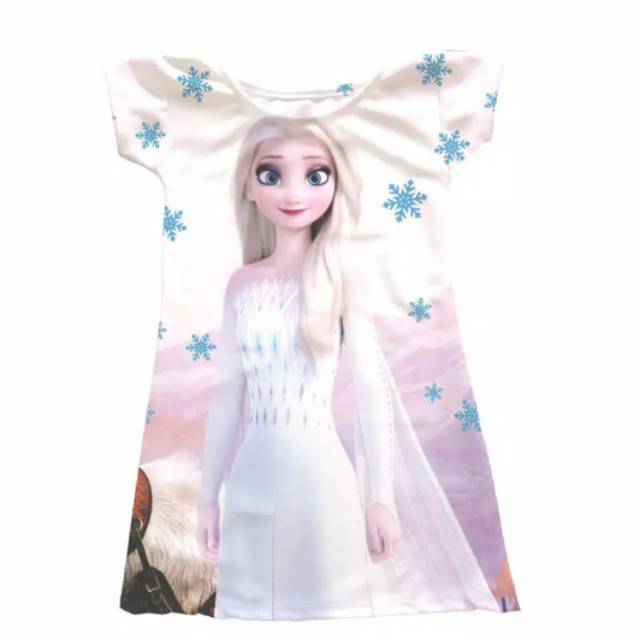 Dress Baju  Anak Perempuan Scuba Frozen  Elsa White Orey 