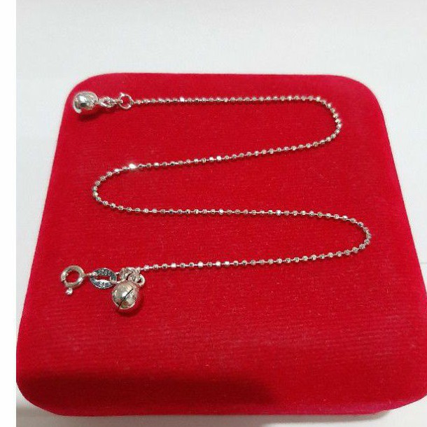 Gelang Kaki Biji Lada Mini Perak Asli 925 Lapis Emas Putih - Anti Karat - Perhiasan Wanita