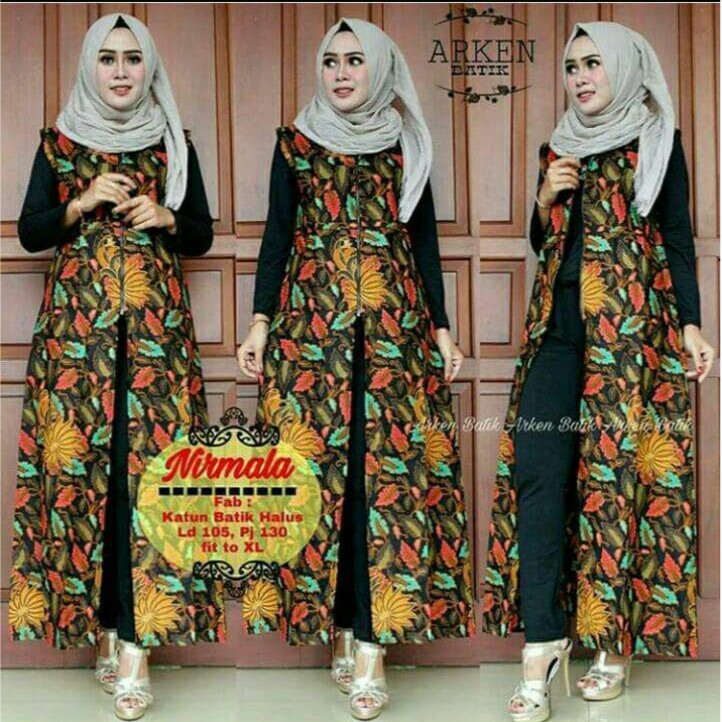 CARDI DAUN NIRMALA MAXI BATIK PREMIUM OUTER LONG KARDIGAN OUTERWEAR TANPA LENGAN VEST