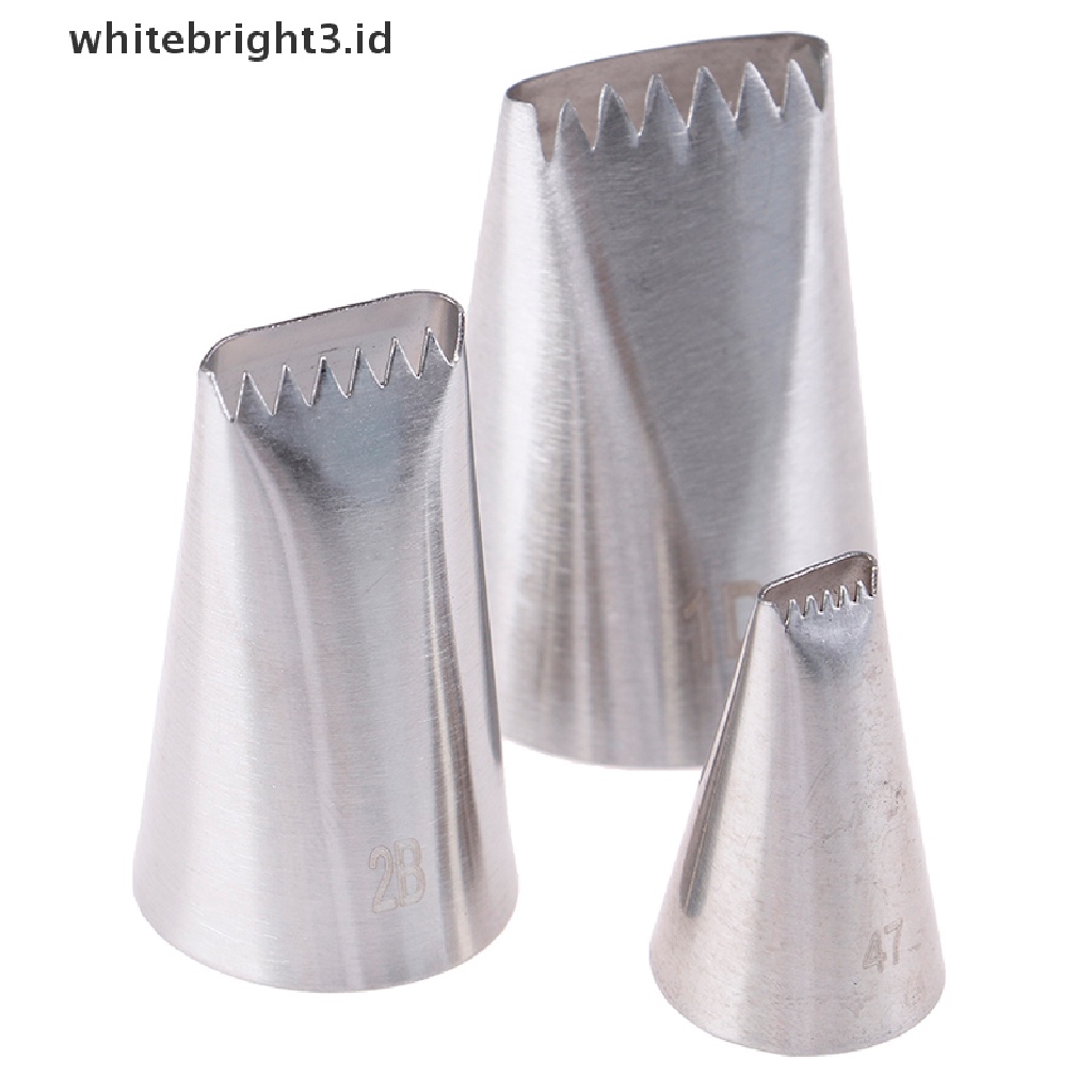 (whitebright3.id) 3pcs / Set Spuit Piping Stainless Steel Bentuk Keranjang Anyam Untuk Dekorasi Kue