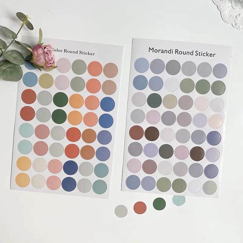 ☀INDOLAND☀ [ 48 pcs ] Sticker Bulat Morandi Smile Warna Pastel R438