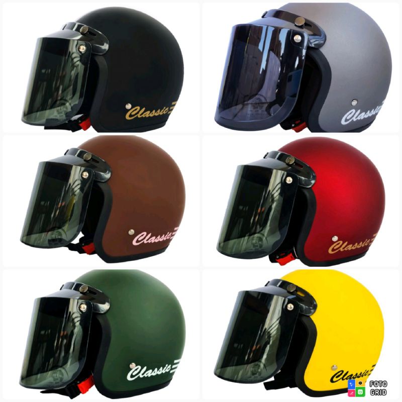COD HELM BOGO DEWASA CLASIC GARIS  DEWASA POLOS GARIS KACA FLAT DATAR DAN KACA CEMBUNG-7