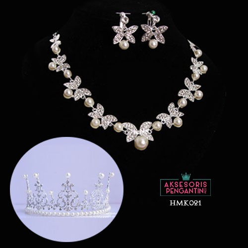 Aksesoris Royal Wedding Modern l Paket Crown Kalung Anting Pengantin- HMK021