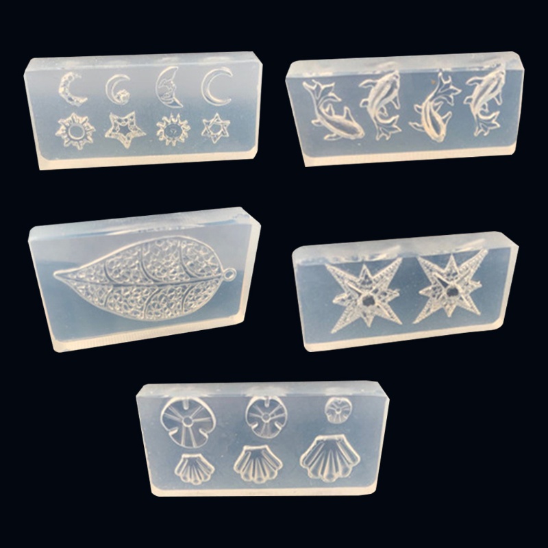 SIY  5Pcs/Set Crystal Epoxy Resin Mold Leaves Flower Starfish Shell Nail Carving Decorations Silicone Mould DIY Craft Stencil