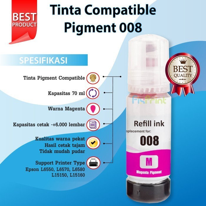 Tinta Compatible 008 Refill Printer L15150 L6460 L6490 L15180