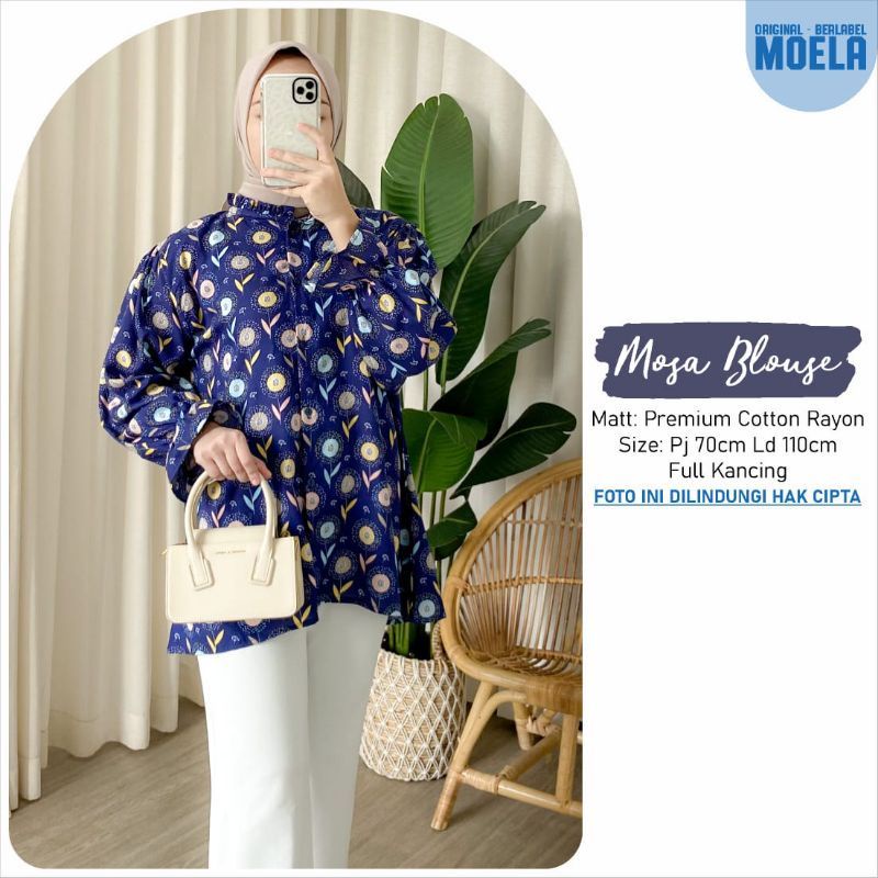 blouse ld 110 VIERA berlabel mosa MOELA kombinasi blouse lengan panjang atasan wanita original casua