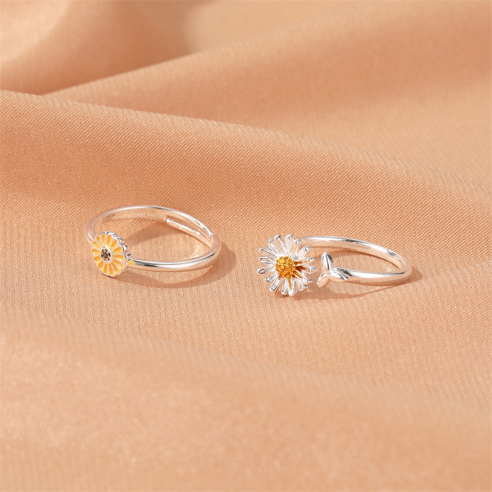 Korea Fashion Little Daisy Girl Ring Membuka Cincin Disesuaikan Sederhana Hadiah Ulang Tahun Untuk Pacar