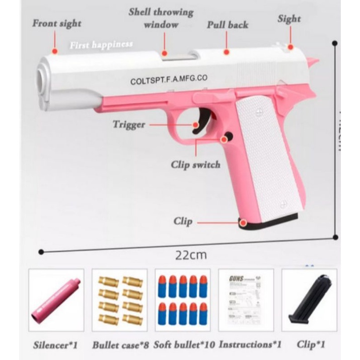 mainan anak-anak pistol glock 18 peluru busa