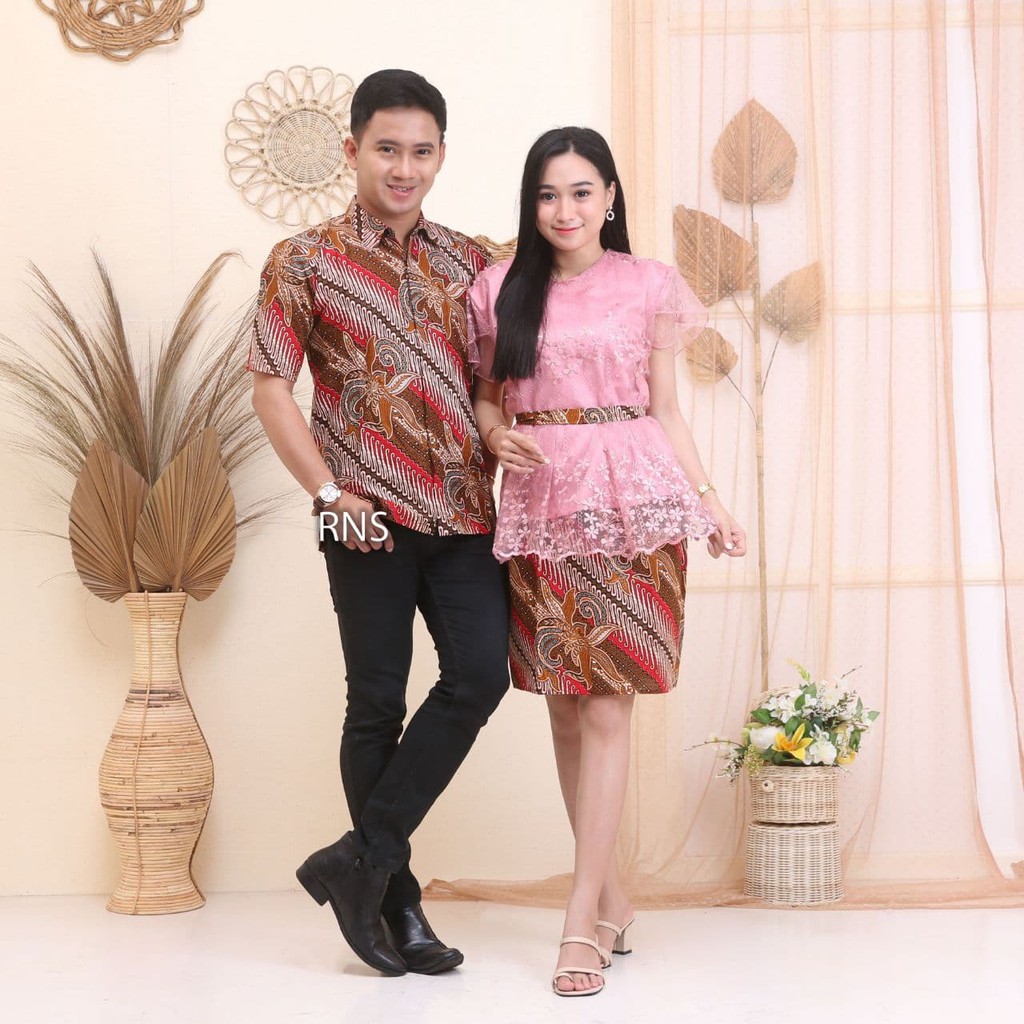 Couple Kebaya Brokat Non Hijab Baju Batik Kondangan Seragam Komunitas Hangout Outfit Natal Melati #1
