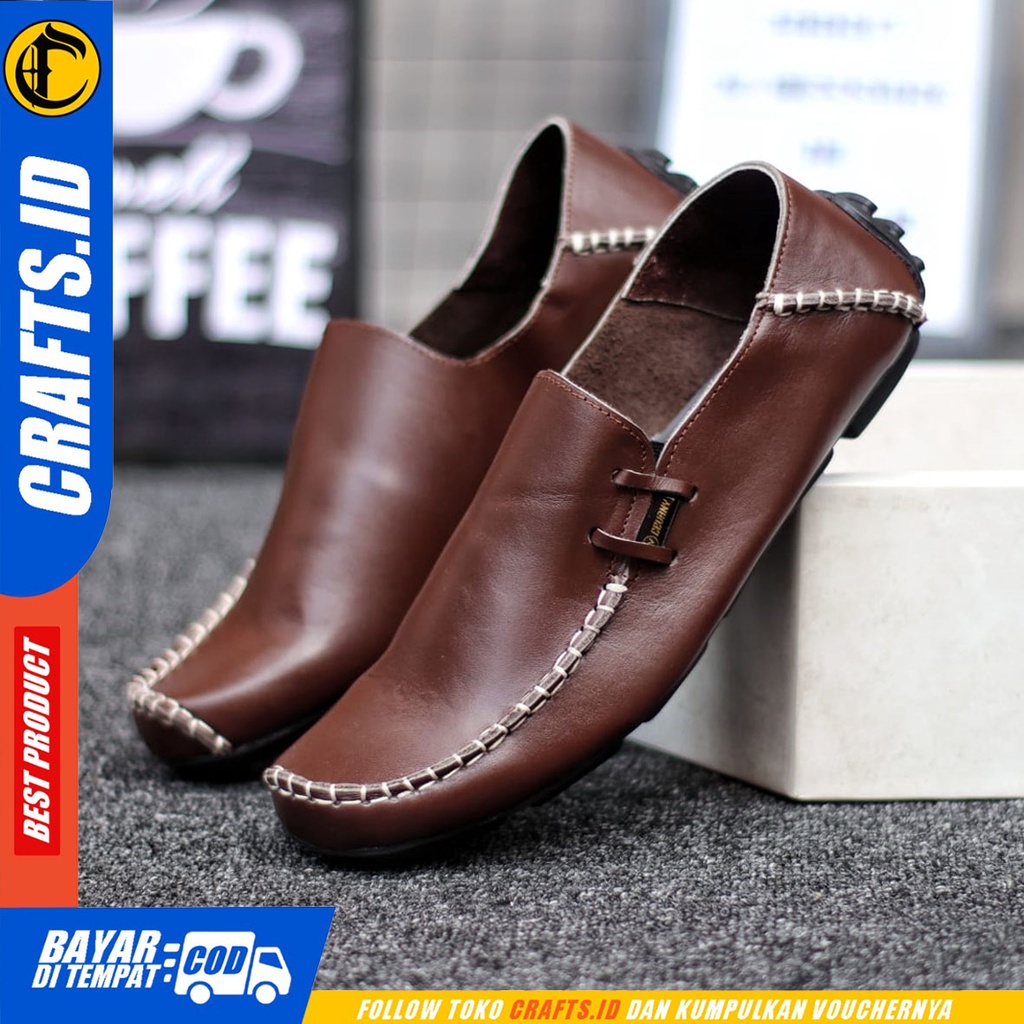 CRAFTS moclea - Sepatu Casual Slip On Pria Kulit Asli Slop Pria