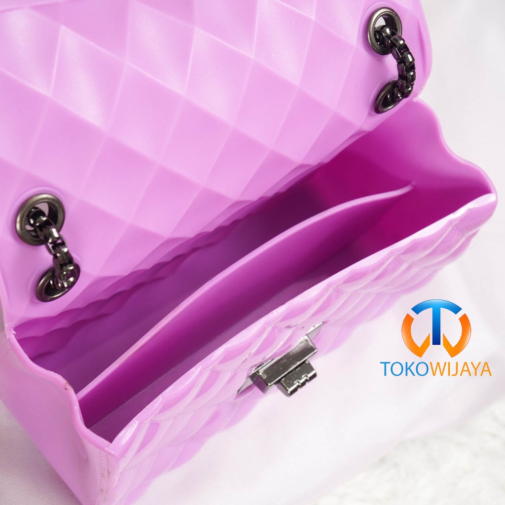 Tas Jelly Glossy Size 18 Cm Rantai Hitam